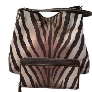 Coach Madison Small Phoebe Shoulder Bag and Wallet In Zebra Print Fabric